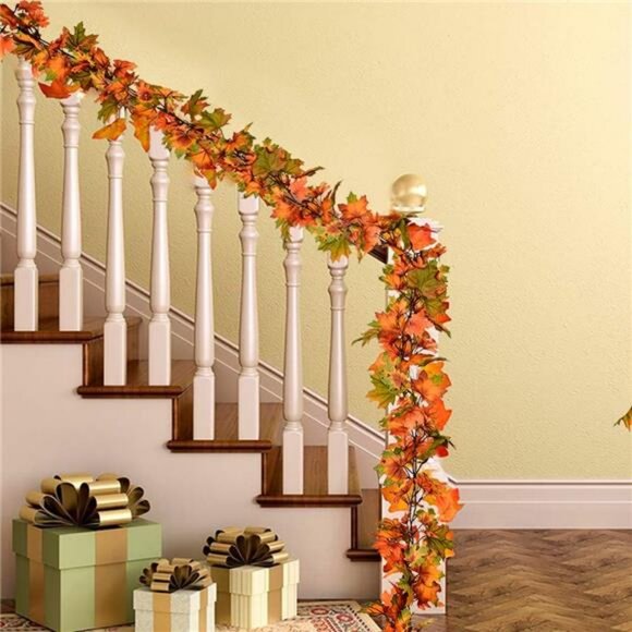 2 Pack Fall Maple Leaf Garland, 6.5Ft/Piece Hanging Vine Artificial Autumn - Picture 6 of 8